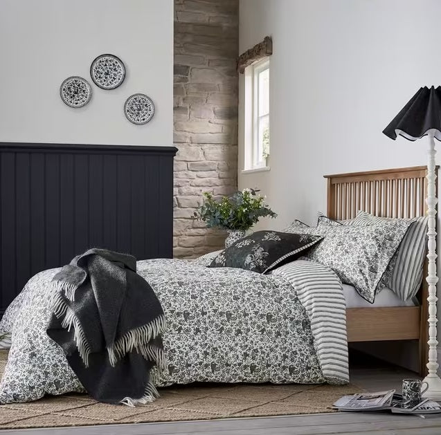 Burleigh x Bedeck Regal Peacock Cotton Percale Grey Duvet Cover Set - King - Kazoop 