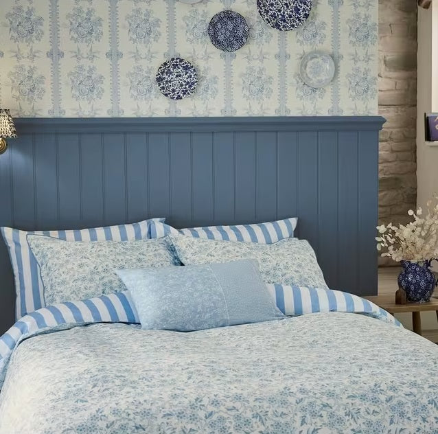 Burleigh x Bedeck Arden Floral Stripe Cotton King Duvet Cover Set - Blue - Kazoop 