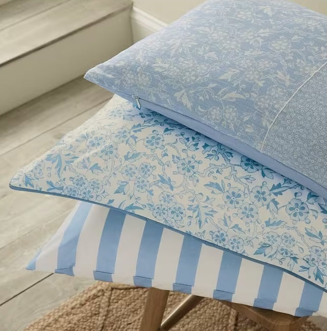 Burleigh x Bedeck Arden Floral Stripe Cotton King Duvet Cover Set - Blue - Kazoop 