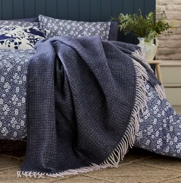 Burleigh x Bedeck Decorative Fringed Soft Wool Throw 170 x 130cm - Blue