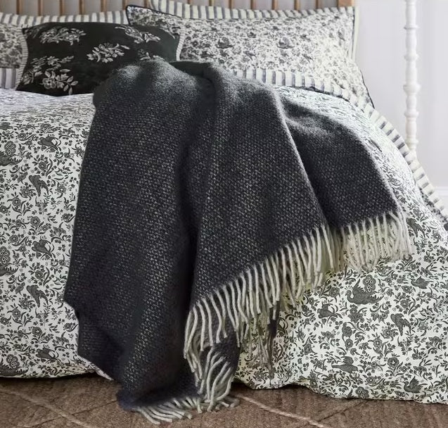 Burleigh x Bedeck Soft Fringed Wool Throw 170 x 130cm - Charcoal - Kazoop 