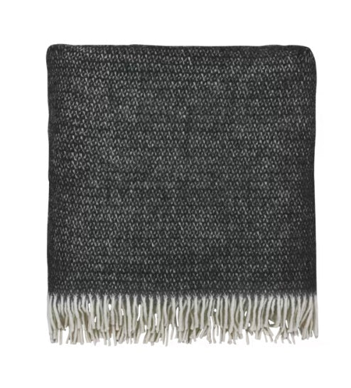 Burleigh x Bedeck Soft Fringed Wool Throw 170 x 130cm - Charcoal - Kazoop 