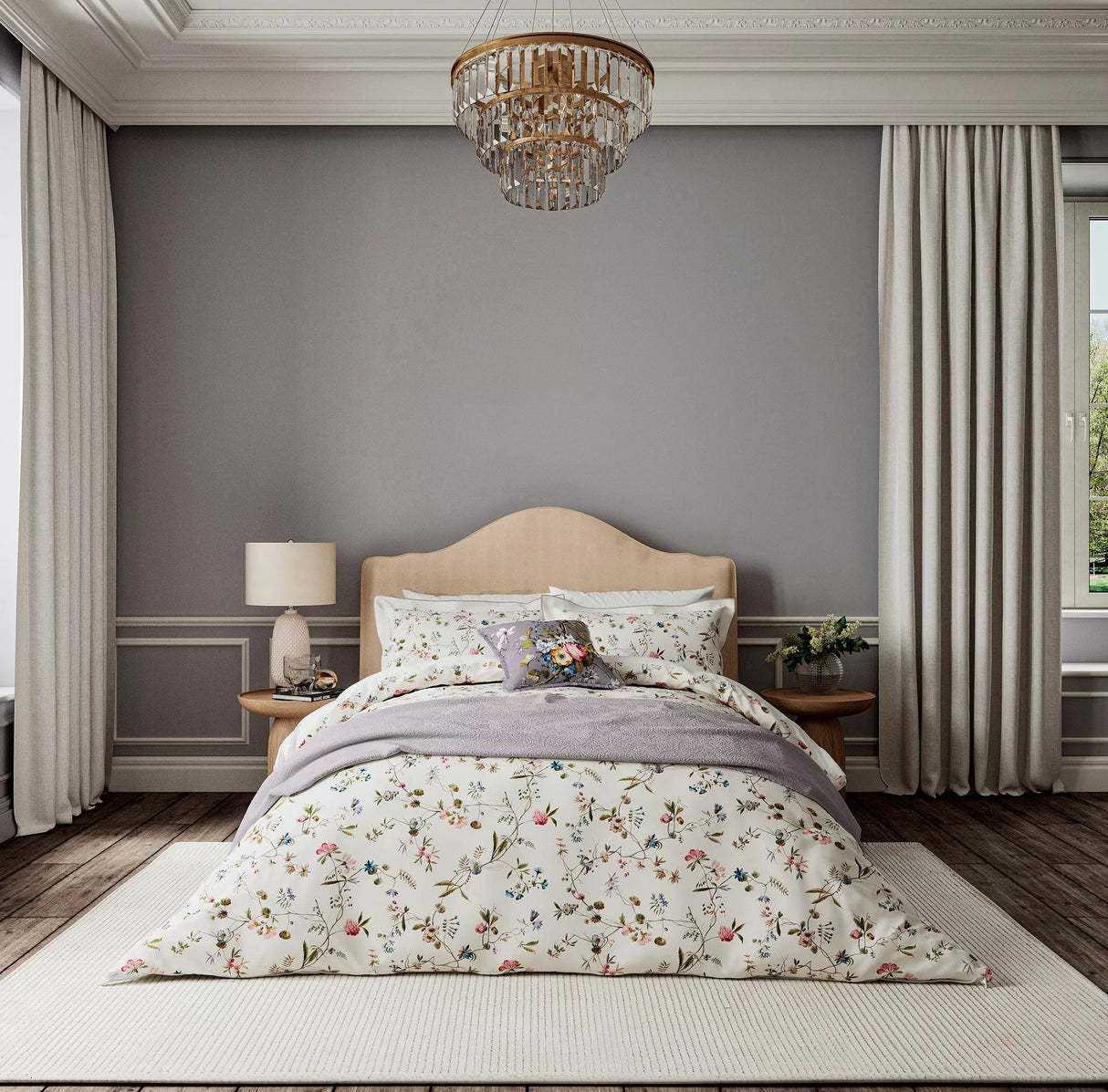 V&A Kilburn Floral Cotton Sateen King Size Duvet Cover Set - Multi/White