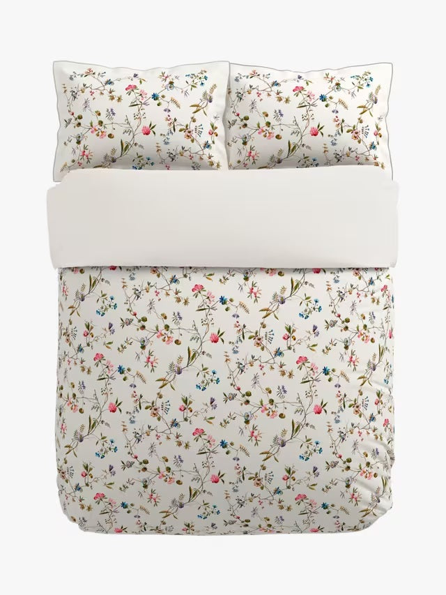 V&A Kilburn Floral Cotton Sateen King Size Duvet Cover Set - Multi/White