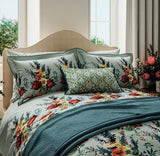 V&A Botanical Harmony Cotton Duvet Cover Set - Blue Teal -  Super King