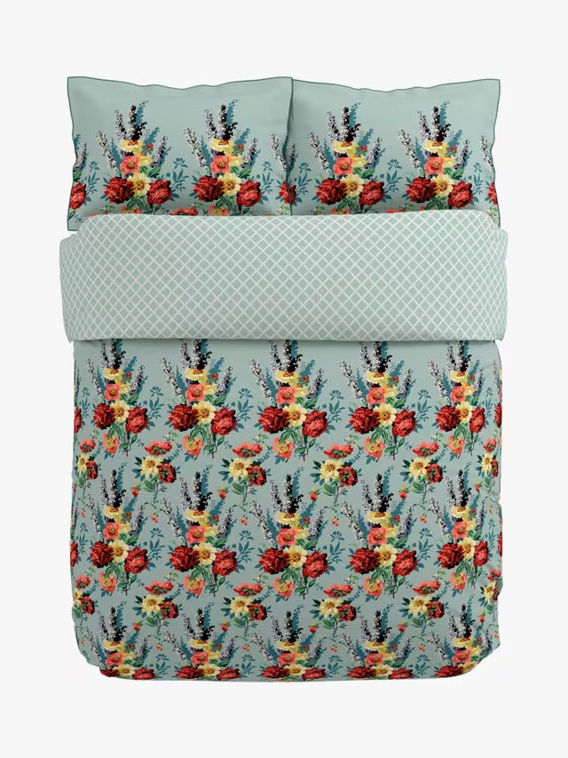 V&A Botanical Harmony Cotton Duvet Cover Set - Blue Teal -  Super King