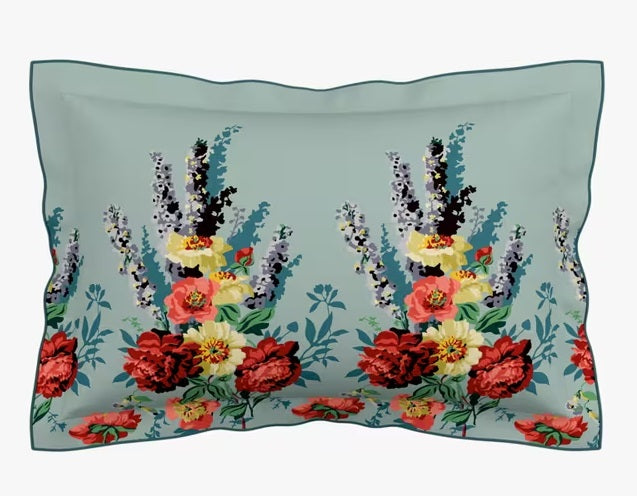 V&A Botanical Harmony Cotton Duvet Cover Set - Blue Teal -  Super King