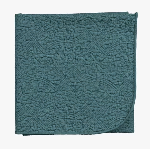 V&A Botanical Harmony Decorative Cotton Throw L220 x W170cm - Blue Teal - Kazoop 