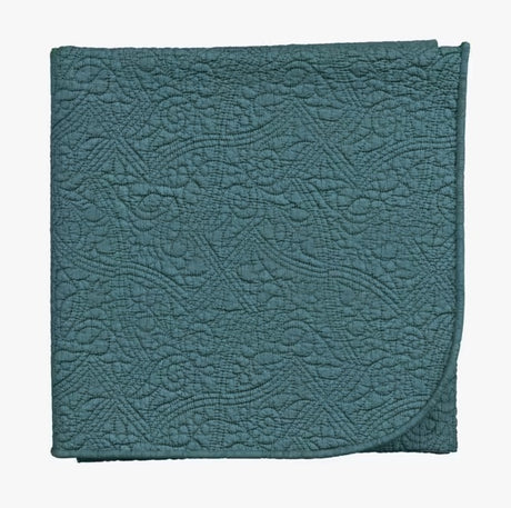 V&A Botanical Harmony Decorative Cotton Throw L220 x W170cm - Blue Teal - Kazoop 