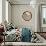 V&A Botanical Harmony Decorative Cotton Throw L220 x W170cm - Blue Teal - Kazoop 