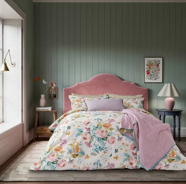 Land & Shore Bloom Floral Multicoloured Cotton Duvet Cover Set - Super King
