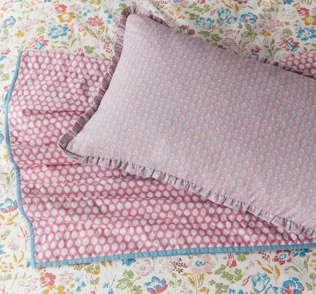 Land & Shore Wilder Quilted Reversible Cotton Throw 225 x 150cm - Pink/Multi
