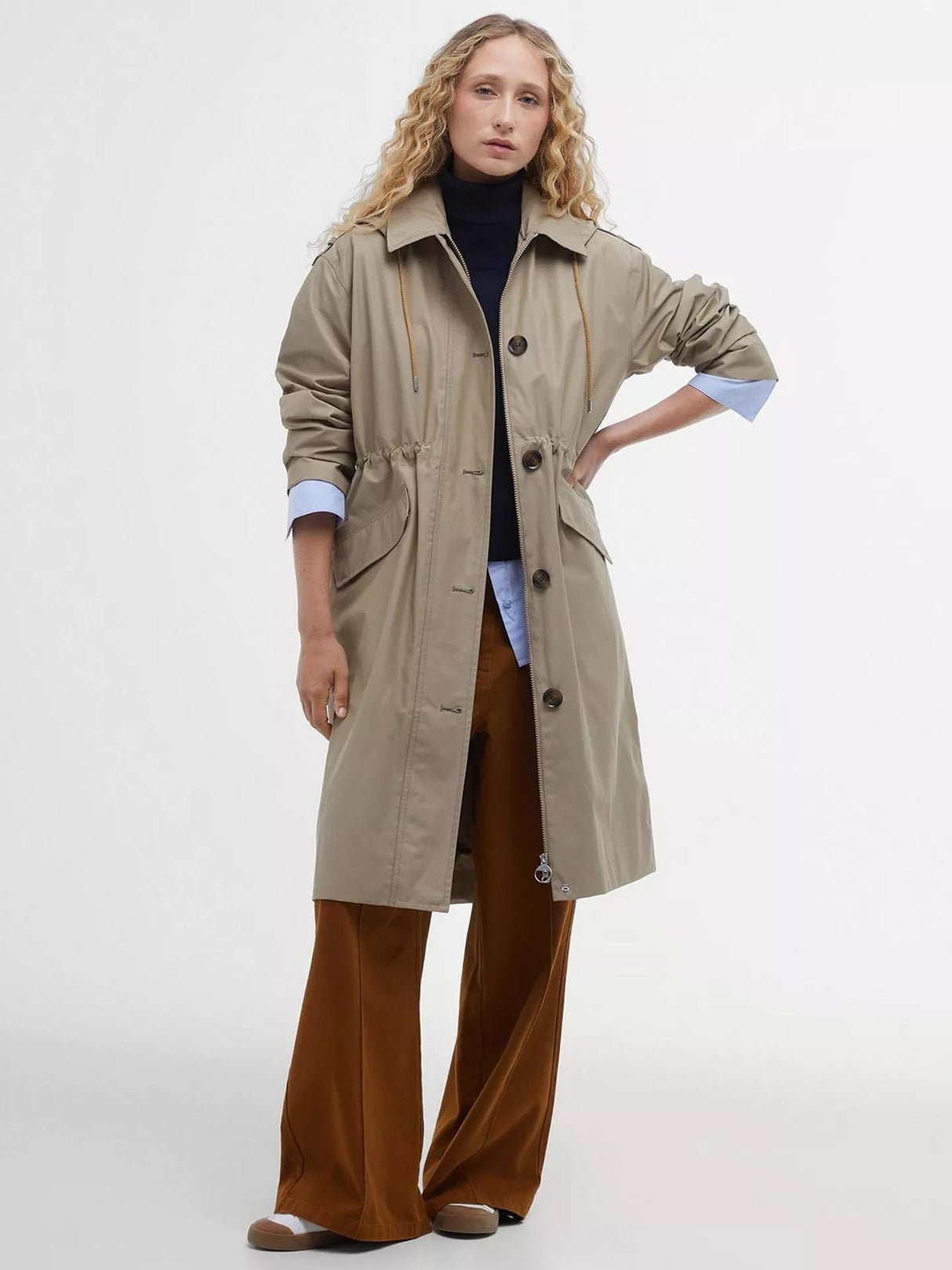 Barbour Fearne Knee Length Waterproof Jacket - Trench/Sky Tartan - UK 12