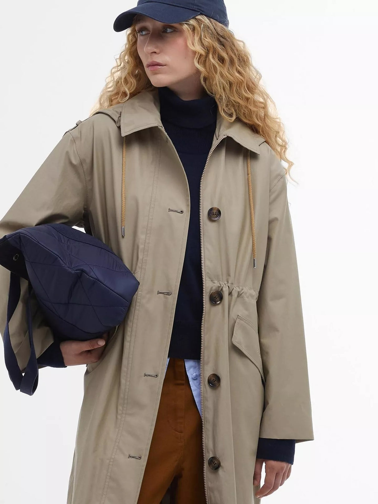 Barbour Fearne Knee Length Waterproof Jacket - Trench/Sky Tartan - UK 12