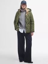 Barbour Women's Erin Puffer Quilted Hooded Jacket - Olive/Acnt Tartan - UK 8