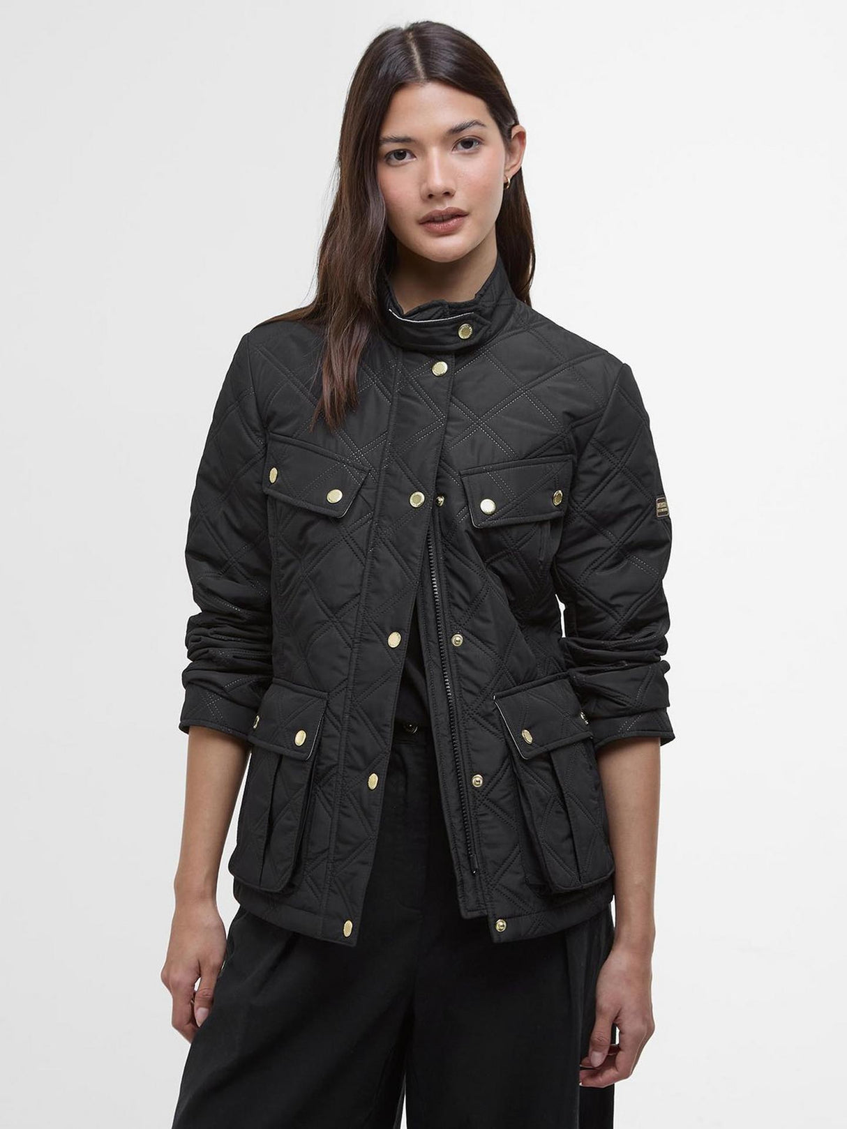 Barbour International Womens Halsey Quilted Jacket - Black/Black - Size 14