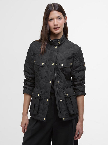 Barbour International Womens Halsey Quilted Jacket - Black/Black - Size 14