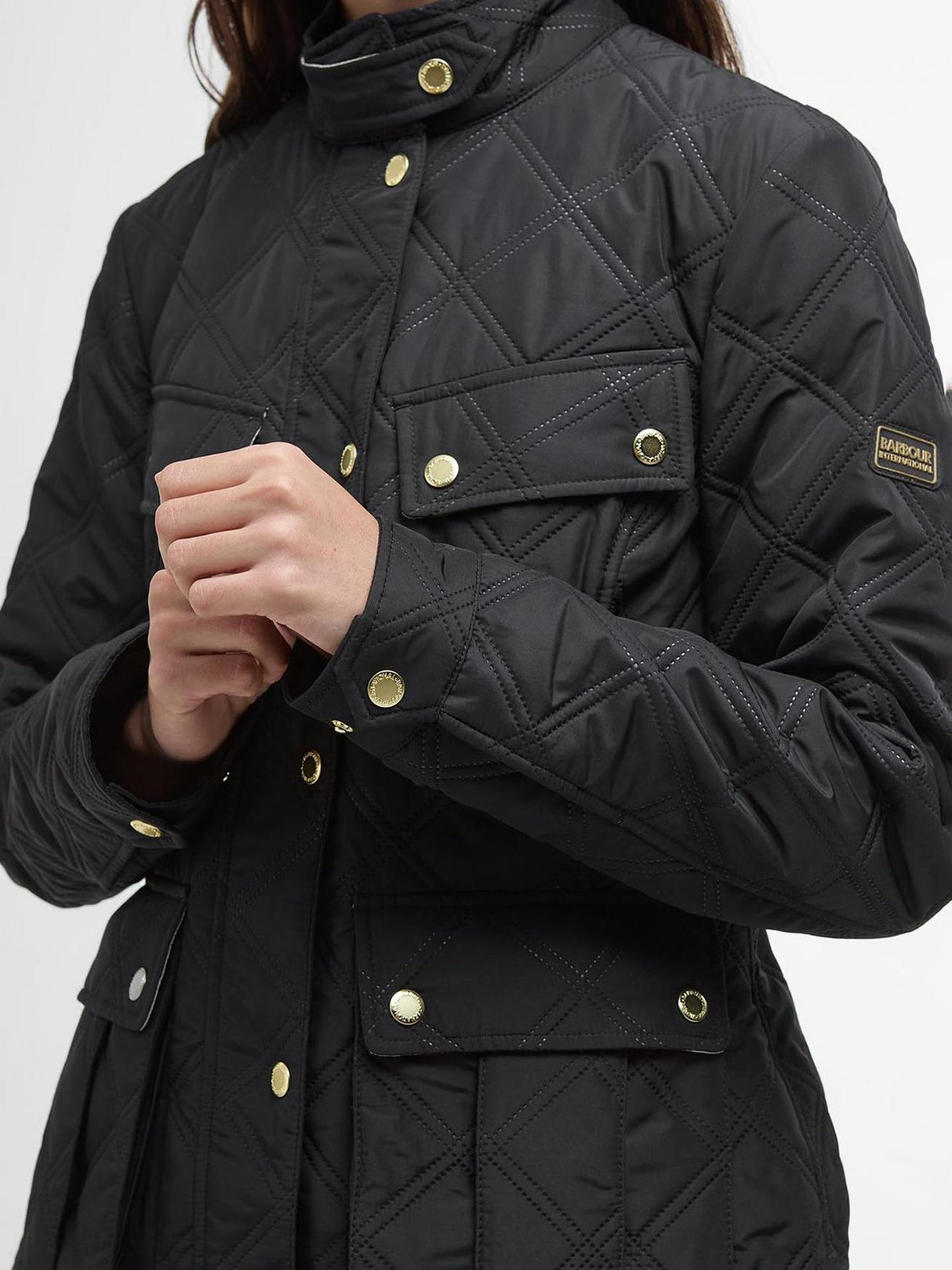 Barbour International Womens Halsey Quilted Jacket - Black/Black - Size 14