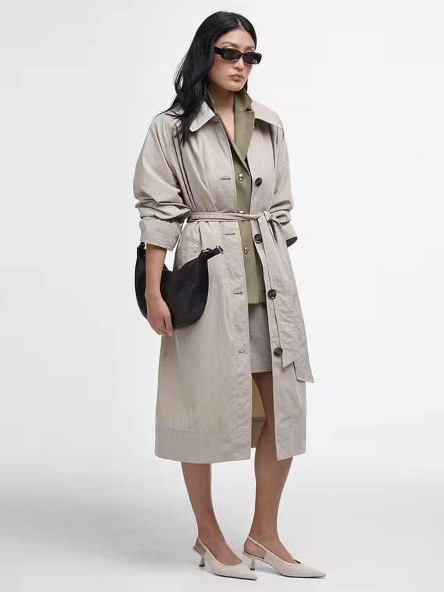 Barbour Garbo Women's Showerproof Button Trench Coat - Light Beige - UK 12
