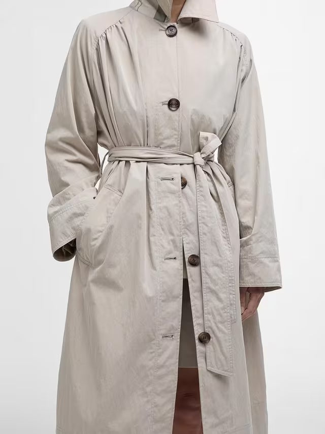 Barbour Garbo Women's Showerproof Button Trench Coat - Light Beige - UK 12