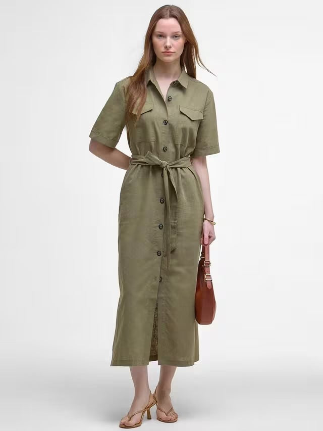 Barbour Women's Nicole Utility Button Midi Shirt Dress - Dusky Green - UK 10