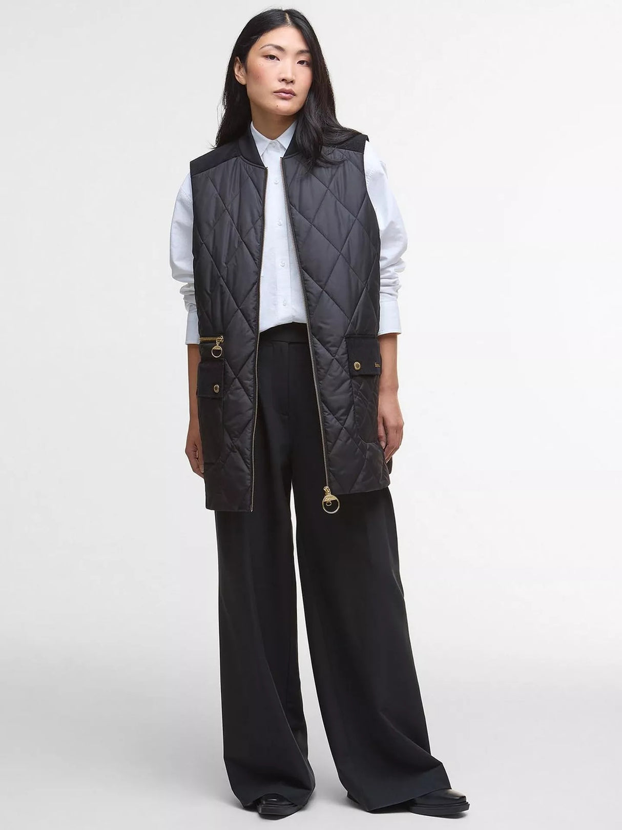 Barbour Women's Lydia Mid-Length Quilted Gilet - Black/Classic Tartan - UK 16