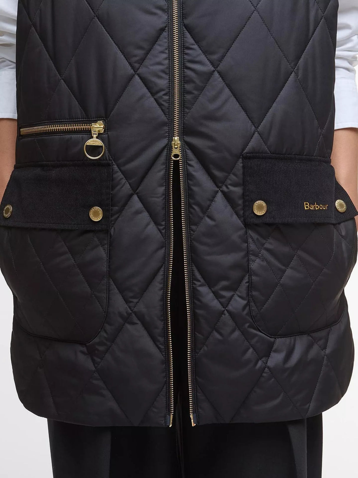 Barbour Women's Lydia Mid-Length Quilted Gilet - Black/Classic Tartan - UK 16