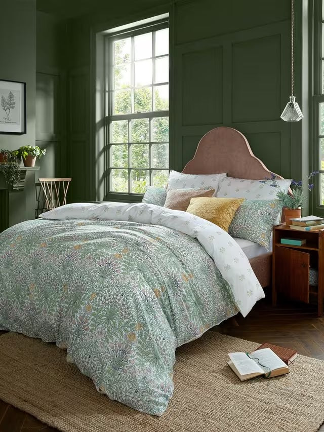 William Morris At Home Garden Green Cotton Sateen Duvet Cover Set - King