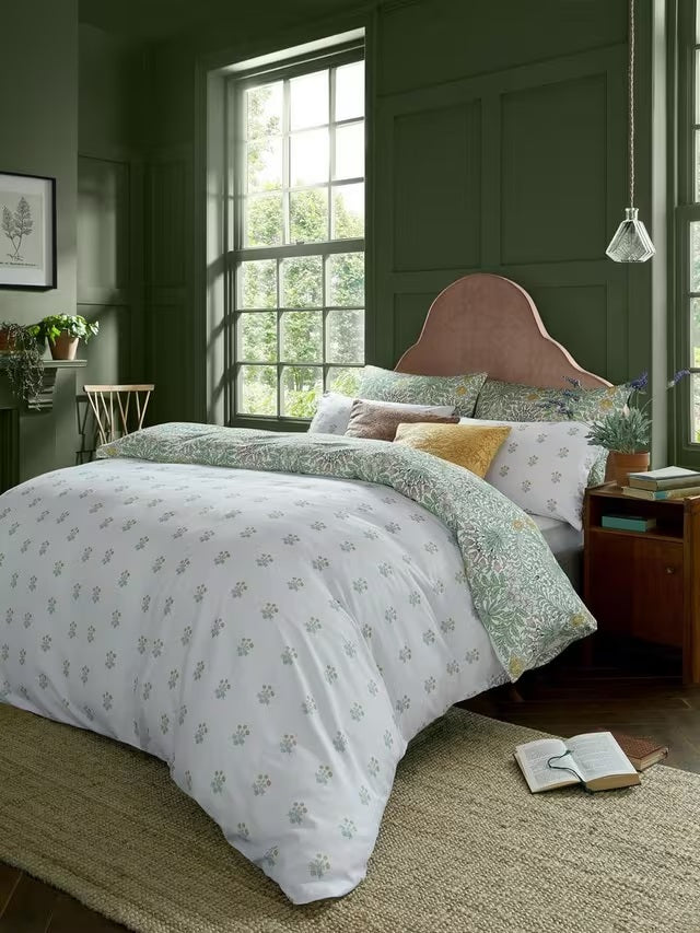 William Morris At Home Garden Green Cotton Sateen Duvet Cover Set - King