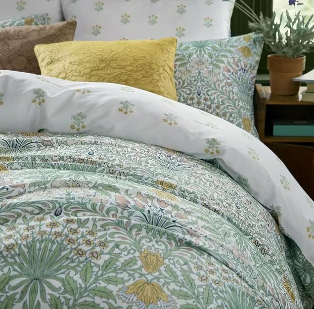 William Morris At Home Garden Green Cotton Sateen Duvet Cover Set - King