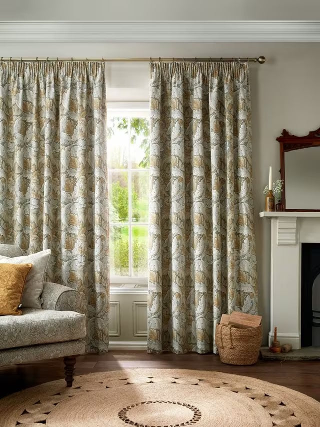 William Morris Acanthus Blackout Pencil Pleat Curtains 229 x 229cm - Flint