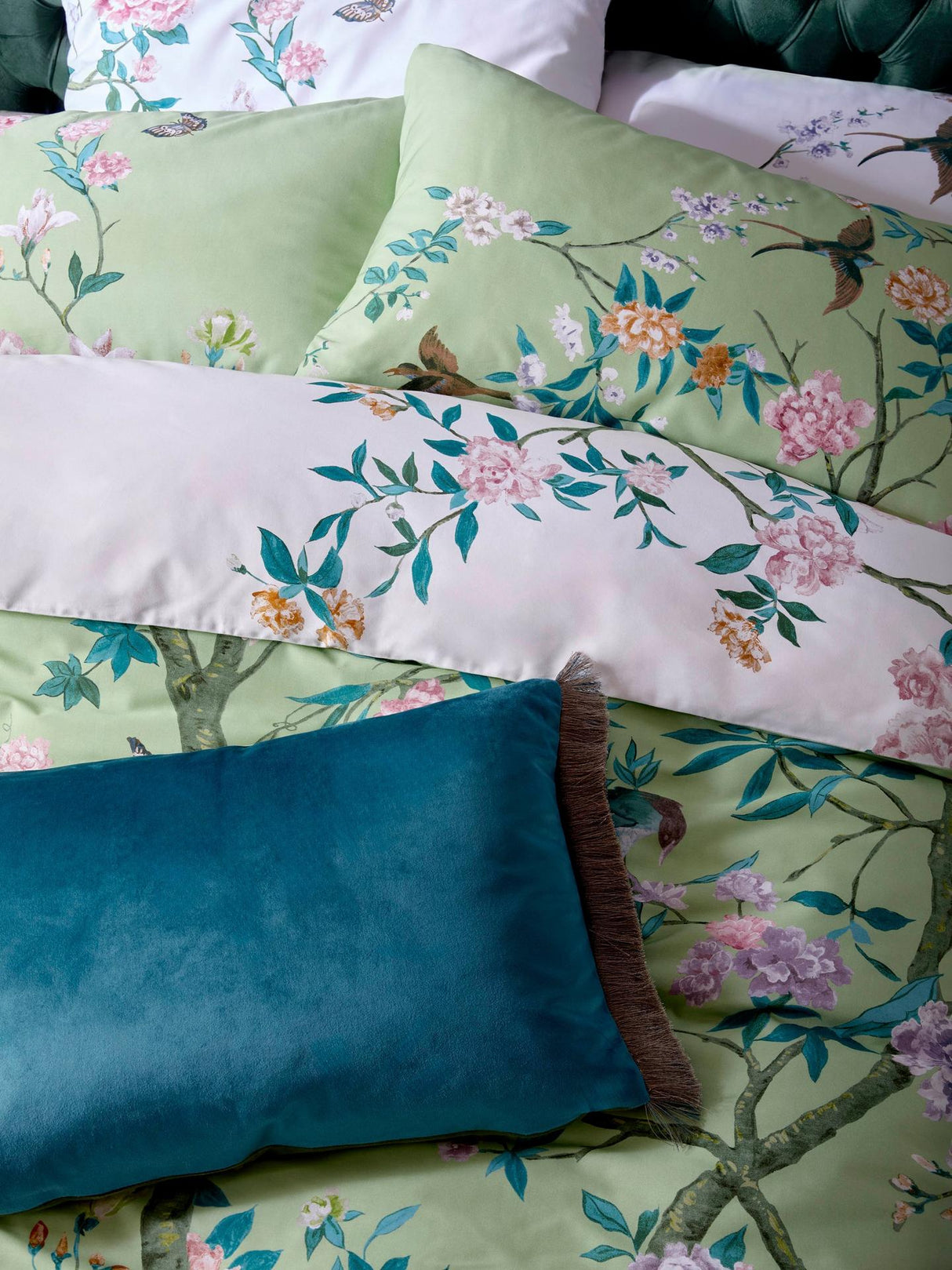 Graham & Brown Chinoiserie Garden Cotton Super King Duvet Cover Set - Green