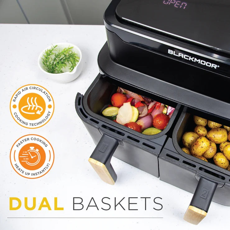 Blackmoor Nordic Style Dual Basket 8.5L Air Fryer 2600W - Black - Kazoop 