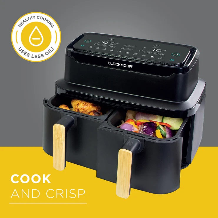 Blackmoor Nordic Style Dual Basket 8.5L Air Fryer 2600W - Black - Kazoop 