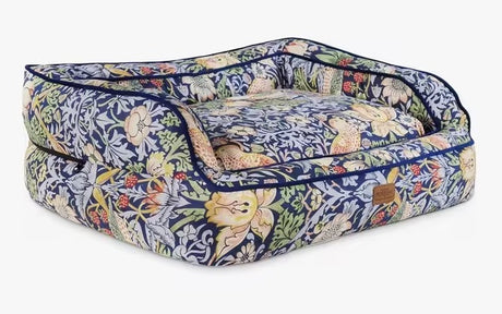 Morris & Co. Strawberry Thief Print Large Dog Sofa Bed - Navy Blue/Multi - Kazoop 