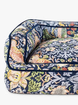 Morris & Co. Strawberry Thief Print Large Dog Sofa Bed - Navy Blue/Multi - Kazoop 