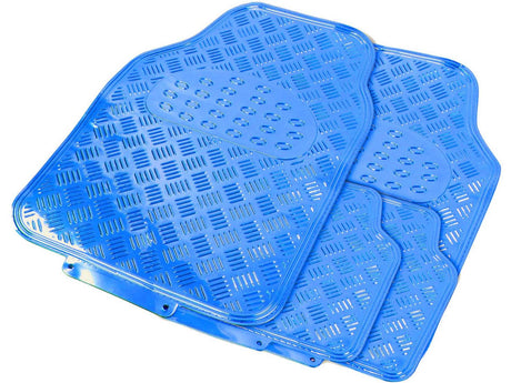 Streetwize 4 Piece Heavy Duty Metallic Check Plate Style Mat Set - Blue