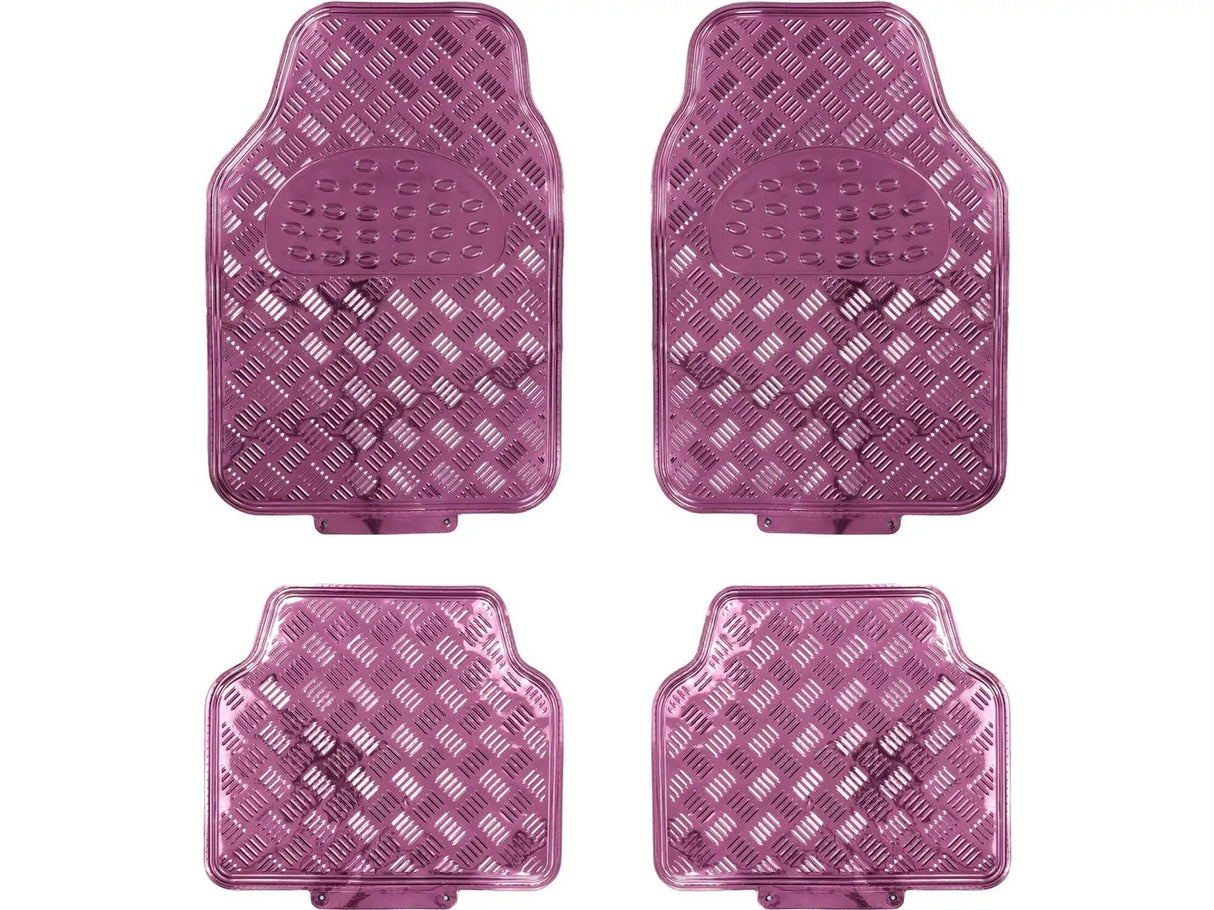 Streetwize 4 Piece Heavy Duty Metallic Check Plate Universal Mat Set - Pink
