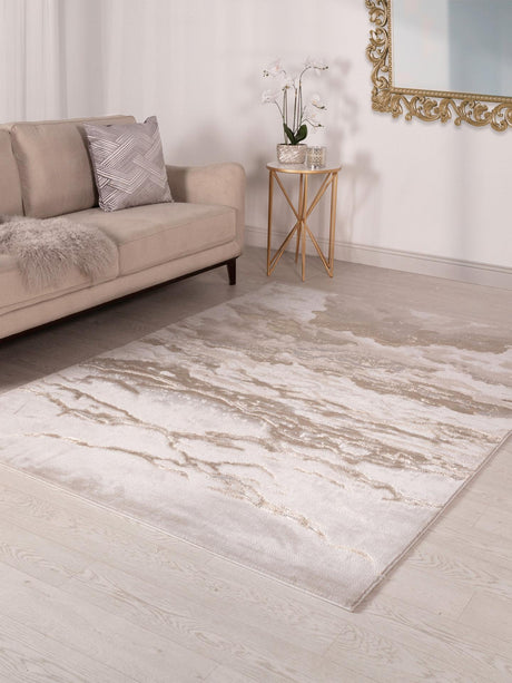 Asiatic London Aurora Linea Rectangular Abstract Rug - Gold - L170 x 120cm - Kazoop 