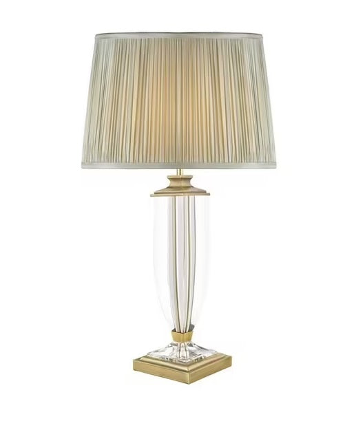 Laura Ashley Carson Crystal Tapered Drum Table Lamp - Sage/Antique Brass