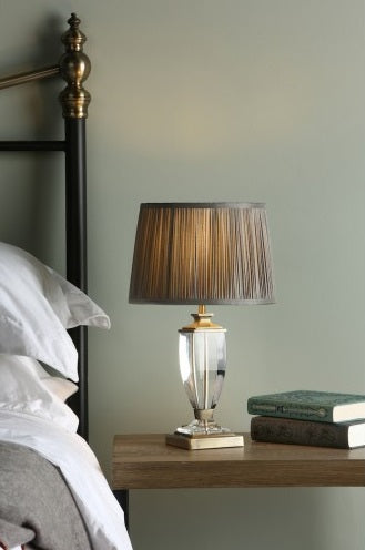 Laura Ashley Carson Crystal Tapered Drum Table Lamp - Sage/Antique Brass