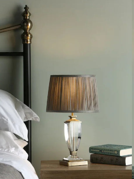 Laura Ashley Carson Crystal Tapered Drum Table Lamp - Sage/Antique Brass
