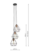 Där Deyon 3 Pendant Cluster Modern Industrial Ceiling Light - Black/Copper