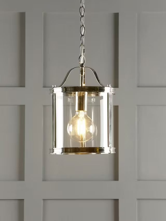Laura Ashley Harrington Glass Lantern Pendant Ceiling Light - Clear/Nickel