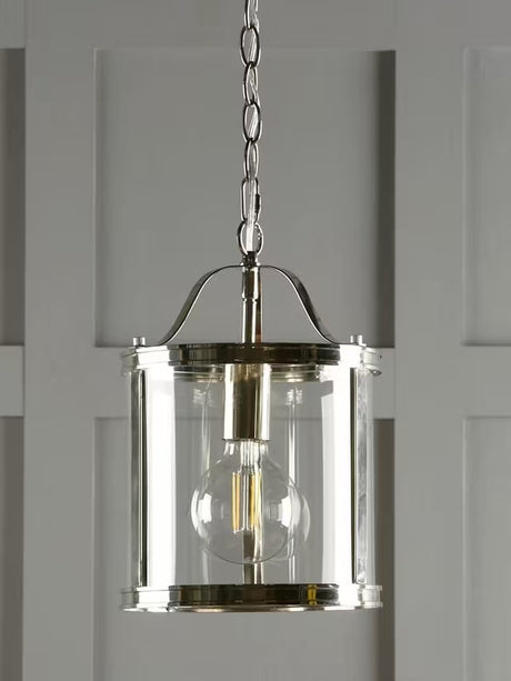 Laura Ashley Harrington Glass Lantern Pendant Ceiling Light - Clear/Nickel