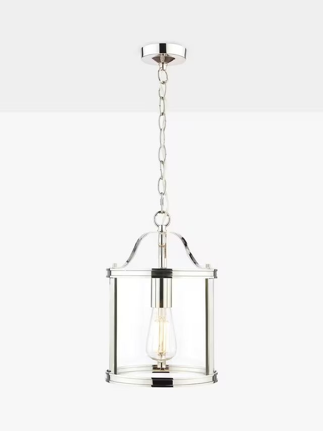 Laura Ashley Harrington Glass Lantern Pendant Ceiling Light - Clear/Nickel