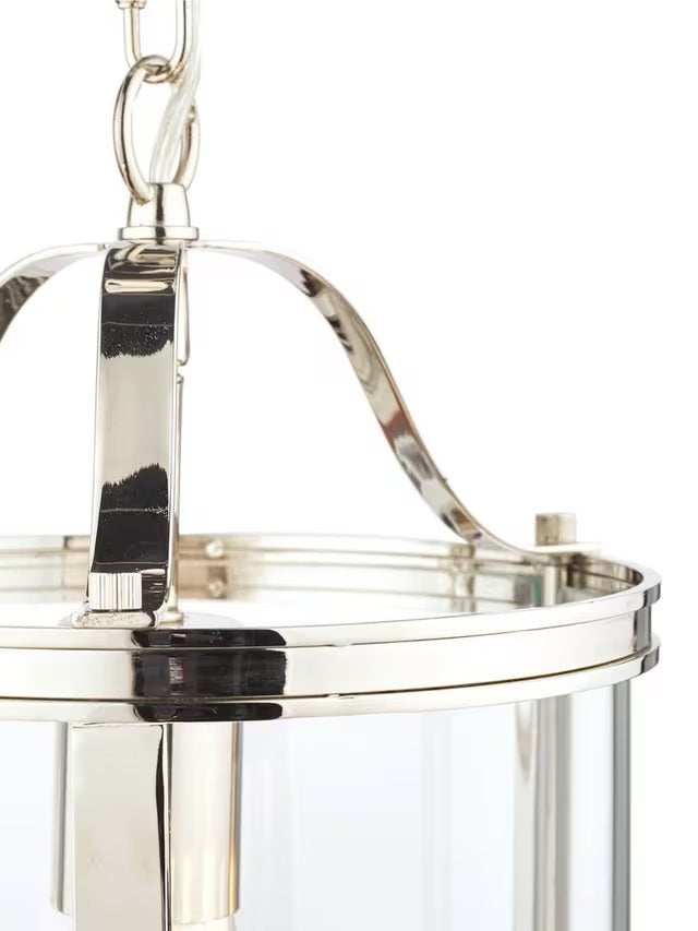 Laura Ashley Harrington Glass Lantern Pendant Ceiling Light - Clear/Nickel