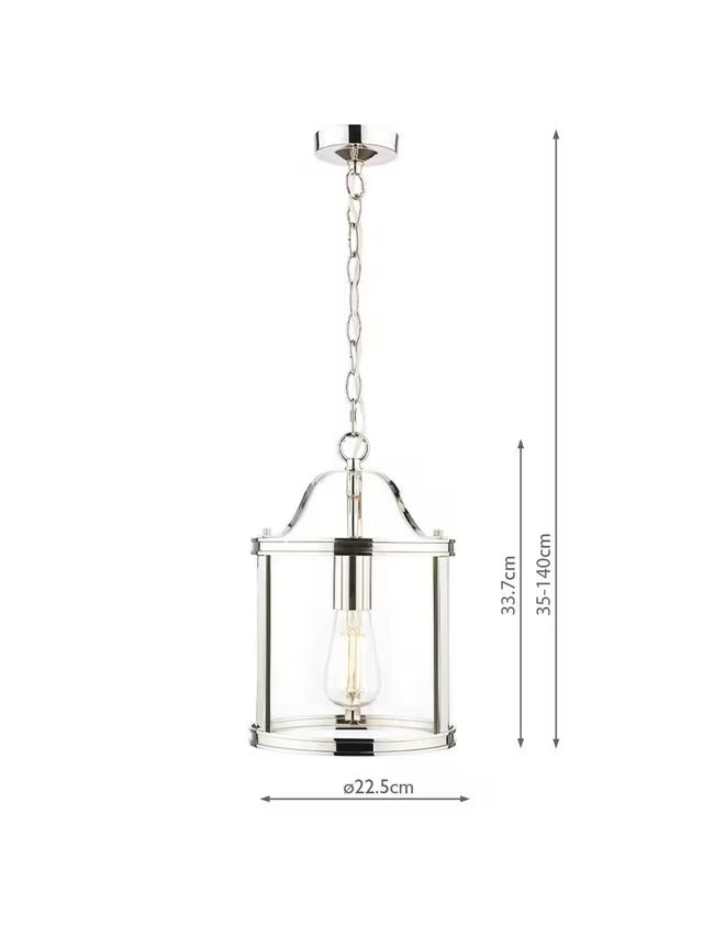 Laura Ashley Harrington Glass Lantern Pendant Ceiling Light - Clear/Nickel