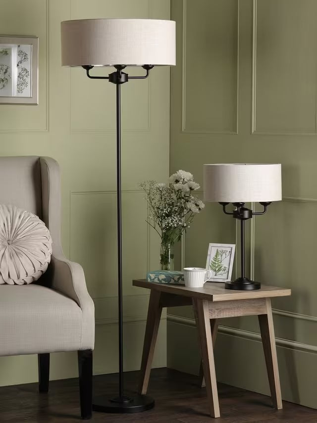 Laura Ashley Sorrento 3 Light Linen Shade Foot Switch Floor Lamp - Natural