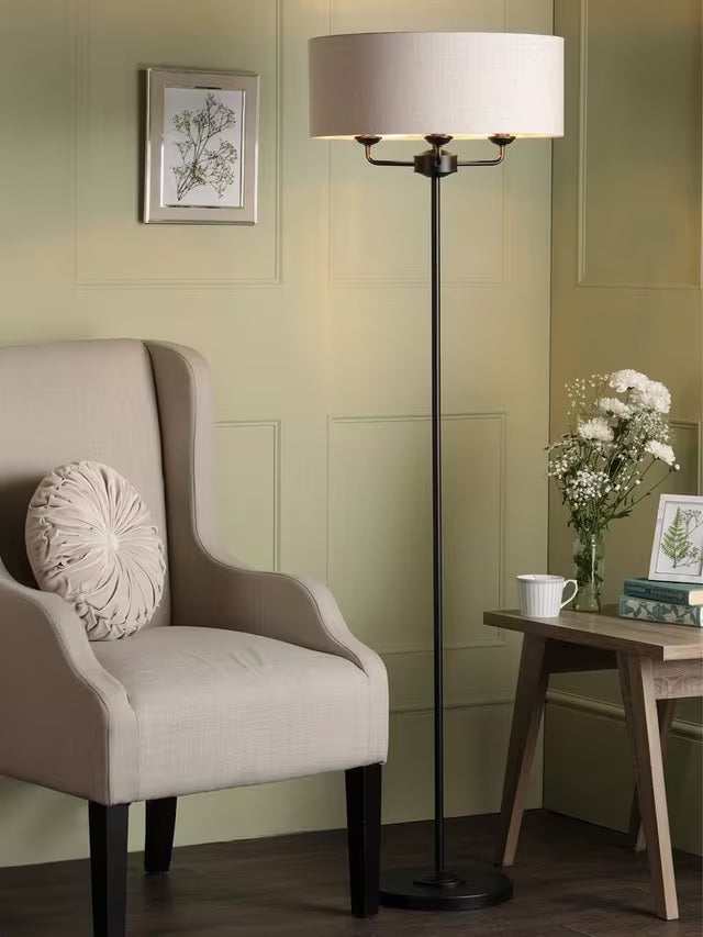 Laura Ashley Sorrento 3 Light Linen Shade Foot Switch Floor Lamp - Natural